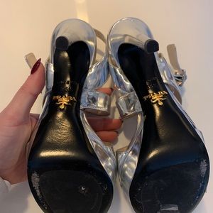 Prada Silver Leather Strappy Platform